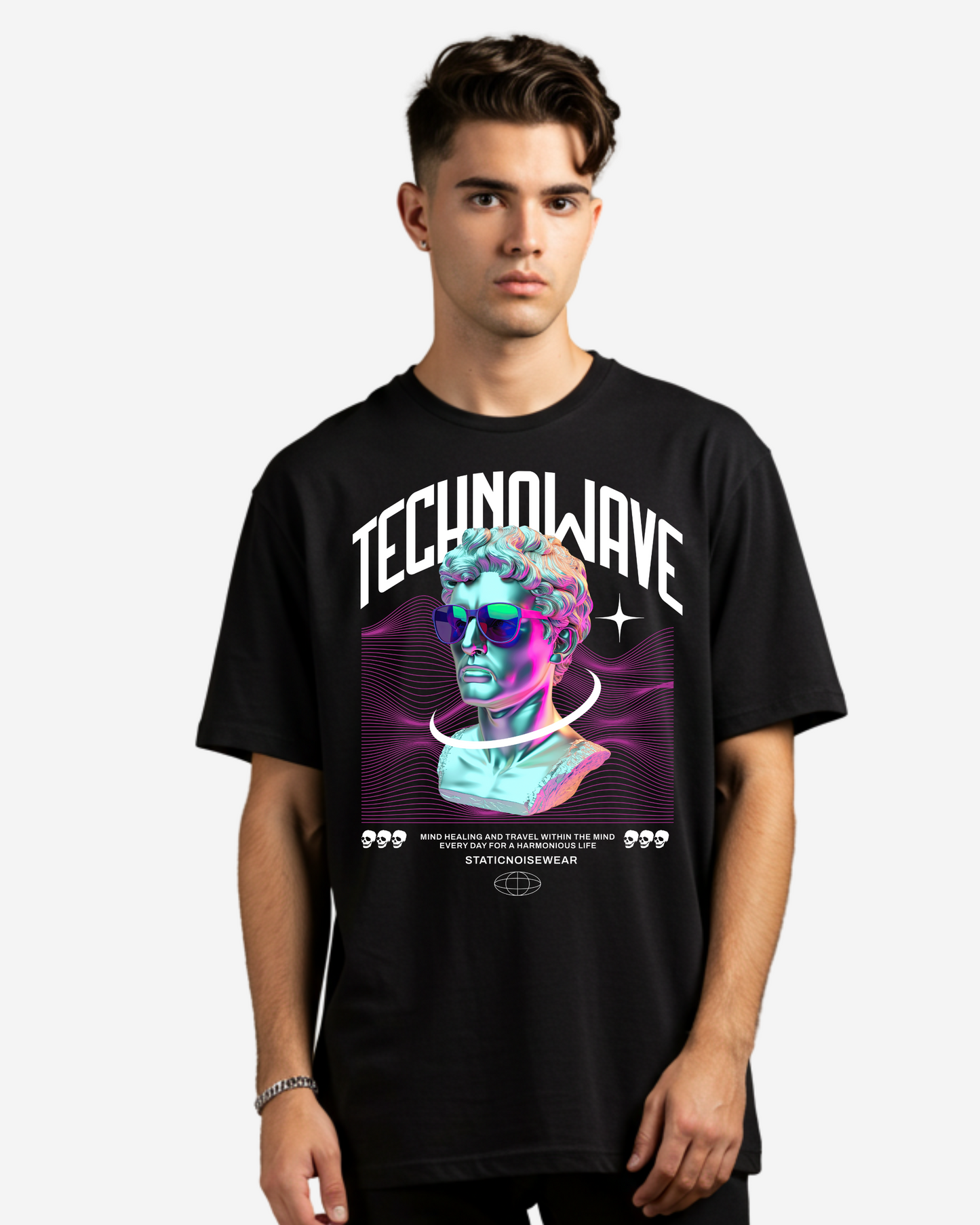 Technowave Retrowave Chrome Men's Oversized T-Shirt