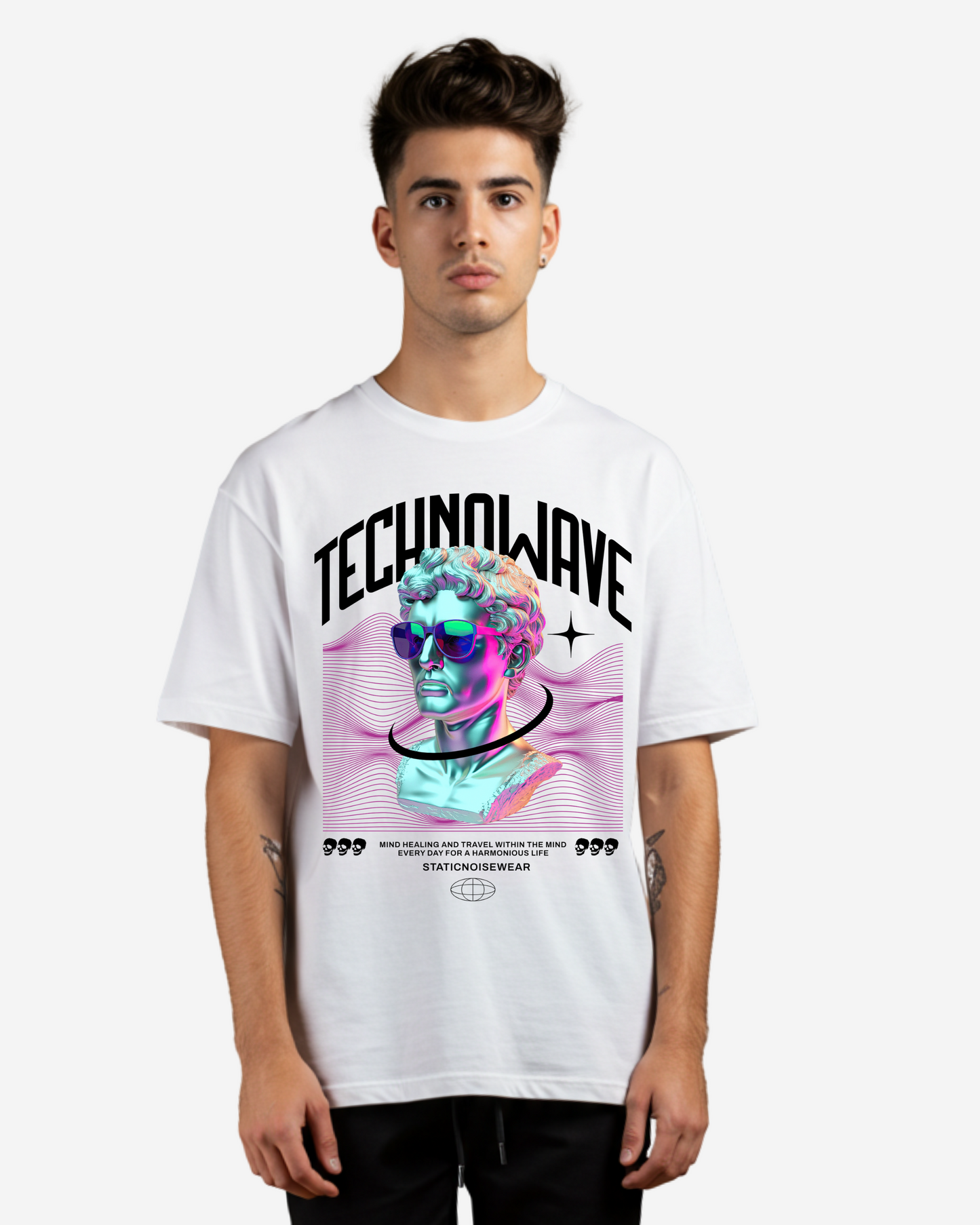 Technowave Retrowave Chrome Men's Oversized T-Shirt